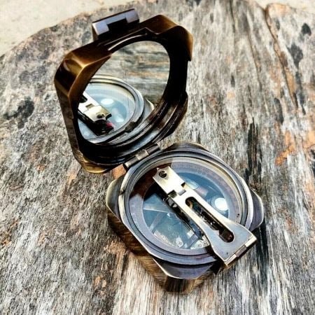 Brass Field Compass with Hinged Lid Instrument